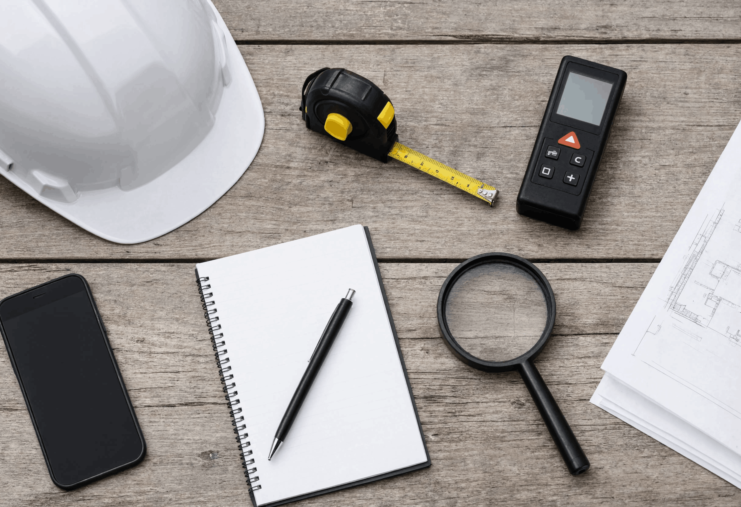 Outils de chantier sur une table en bois
